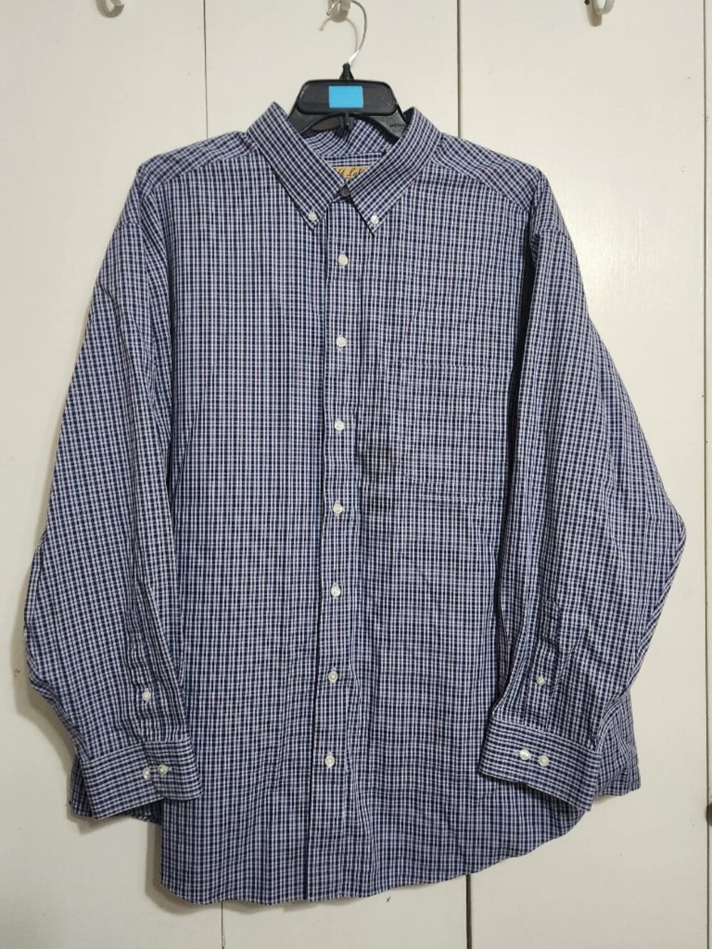 Roundtree & Yorke Shirt Mens 3XB Blue Burgundy Plaid Non-Iron Button Down Big